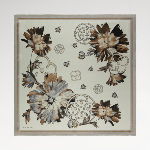 Mink Vismara Spring Flower Patterned Silk Square Scarf