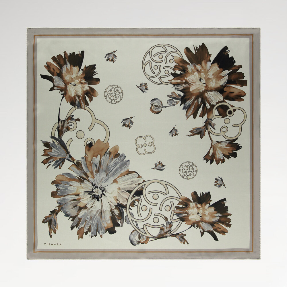 Mink Vismara Spring Flower Patterned Silk Square Scarf - 1