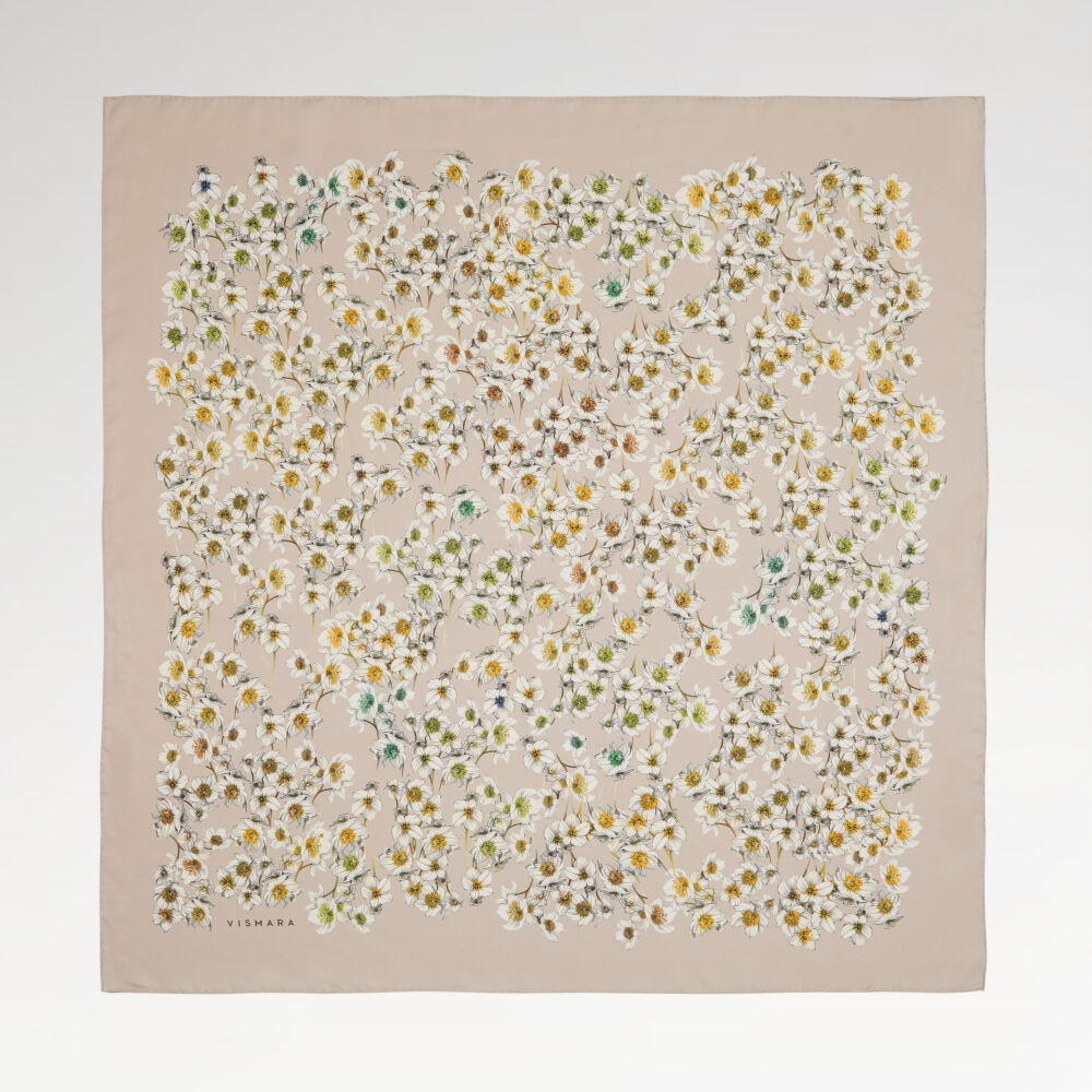 Mink Watercolour Flower Pattern Twill Silk Square Scarf