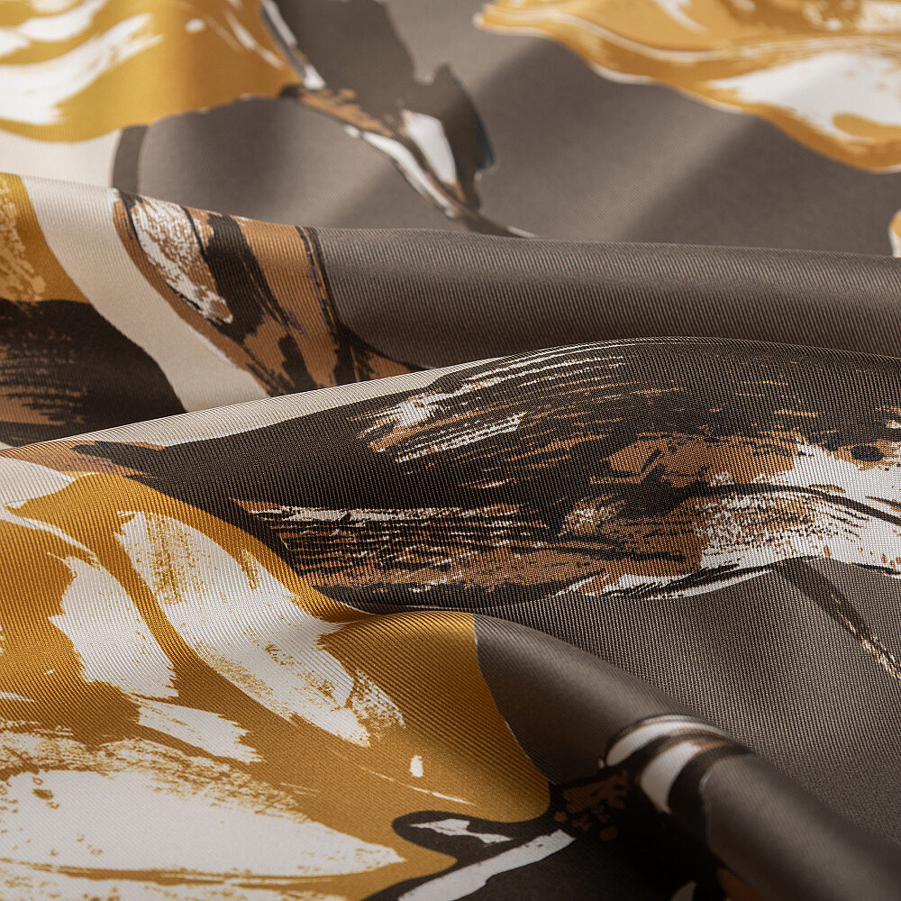 Mink Yellow Vismara Camelia Patterned Twill Silk Square Scarf - 2