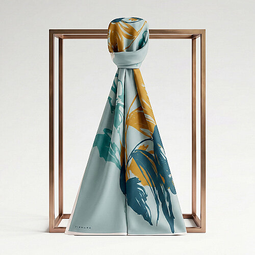 Mint Abstract Tulip Pattern Silk Scarf