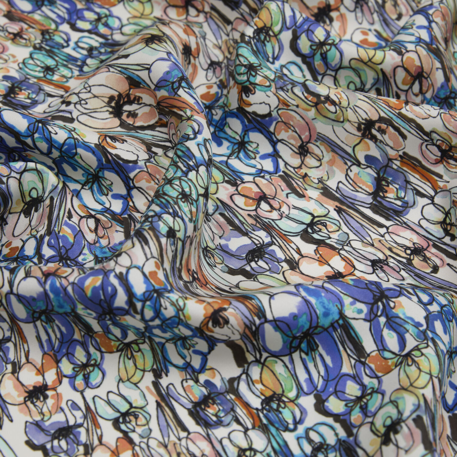 Mint Bahar Çiçekleri Desenli Twill İpek Eşarp - 2