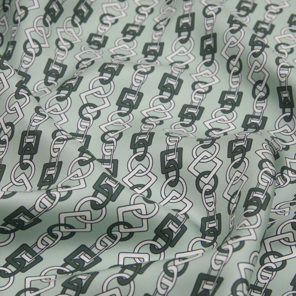 Mint Chain Motif Patterned Twill Silk Square Scarf - Vismara