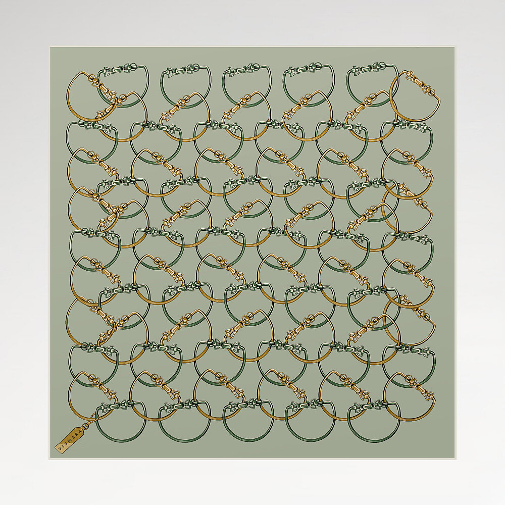 Mint Chain Pattern Silk Square Scarf - 1