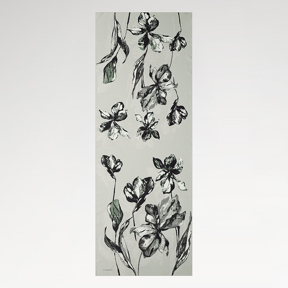 Mint Charcoal Lily Patterned Silk Scarf - 2