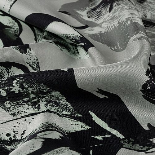Mint Charcoal Lily Patterned Silk Scarf - Vismara