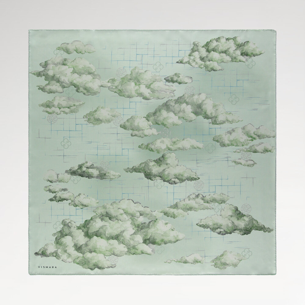 Mint Cloud Dance Patterned Silk Square Scarf - 1