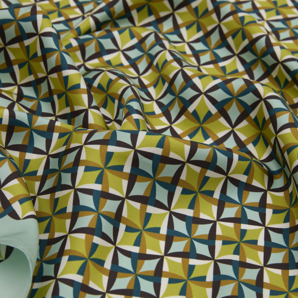 Mint Diamond Line Retro Pattern Twill Silk Square Scarf - Vismara