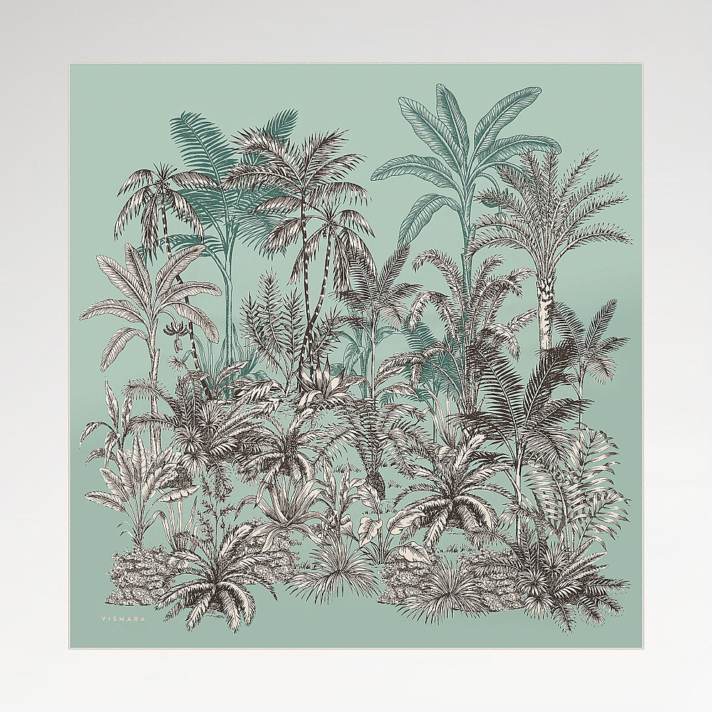 Mint Exotic Oasis Patterned Twill Silk Square Scarf - 1