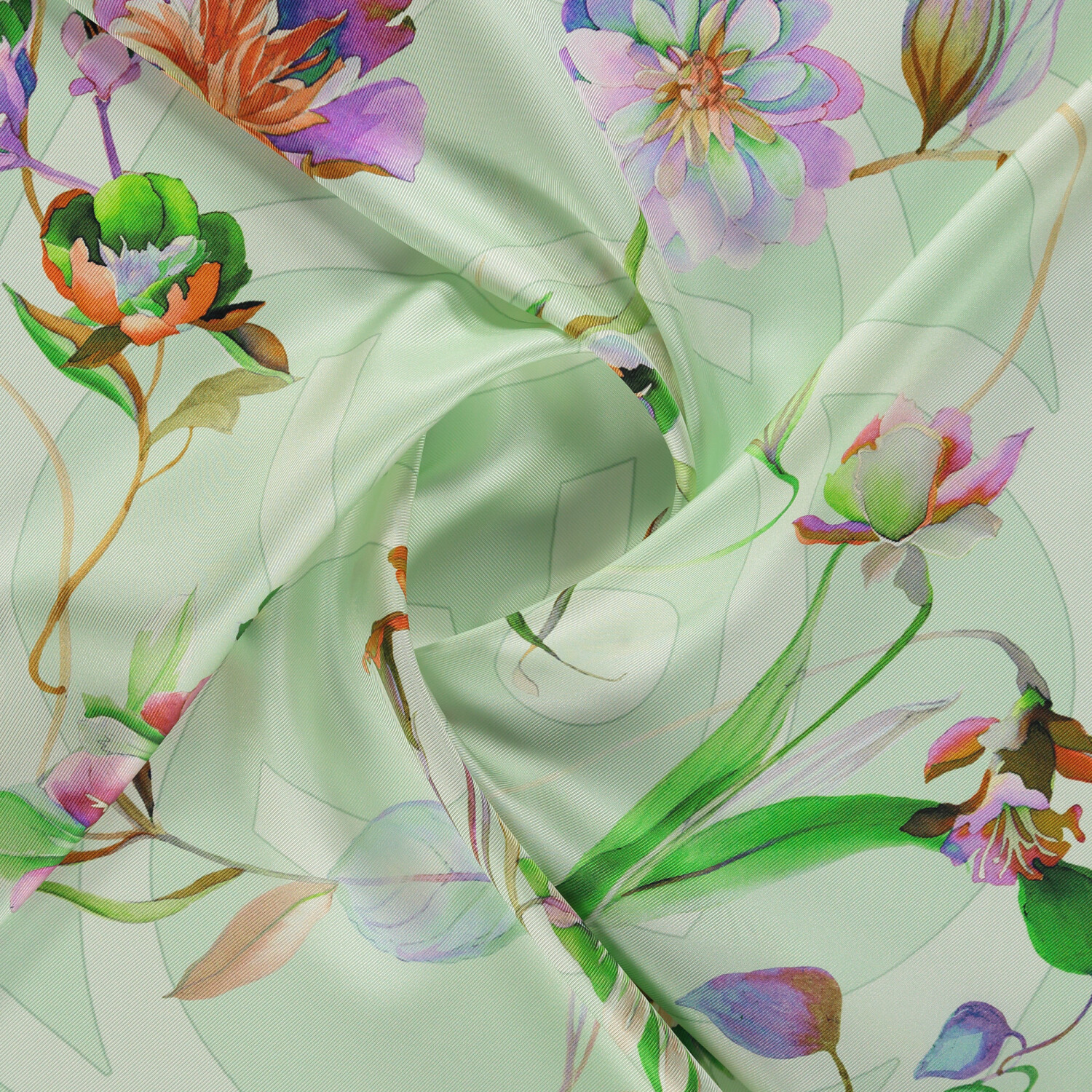 Mint Flora Sembol Desen Twill İpek Eşarp - 2