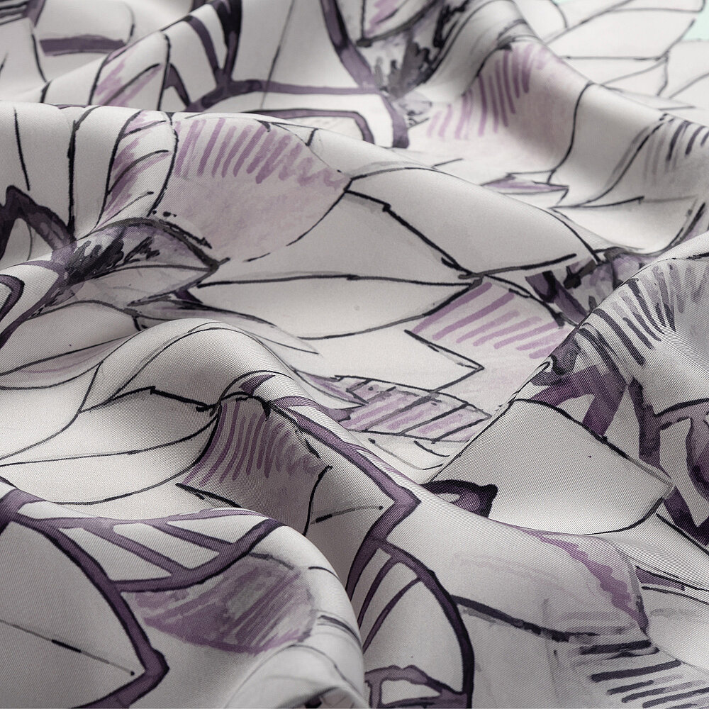 Mint Floral Leaf Pattern Twill Silk Square Scarf - 2