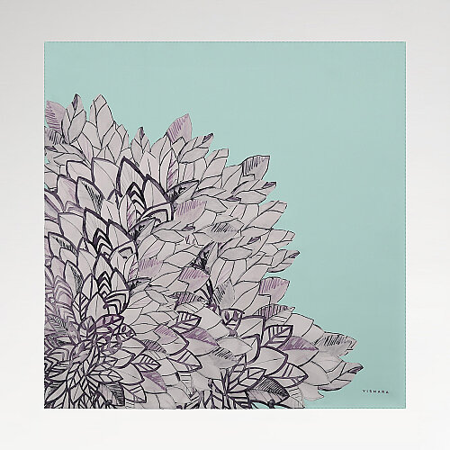 Mint Floral Yaprak Desenli Twill İpek Eşarp