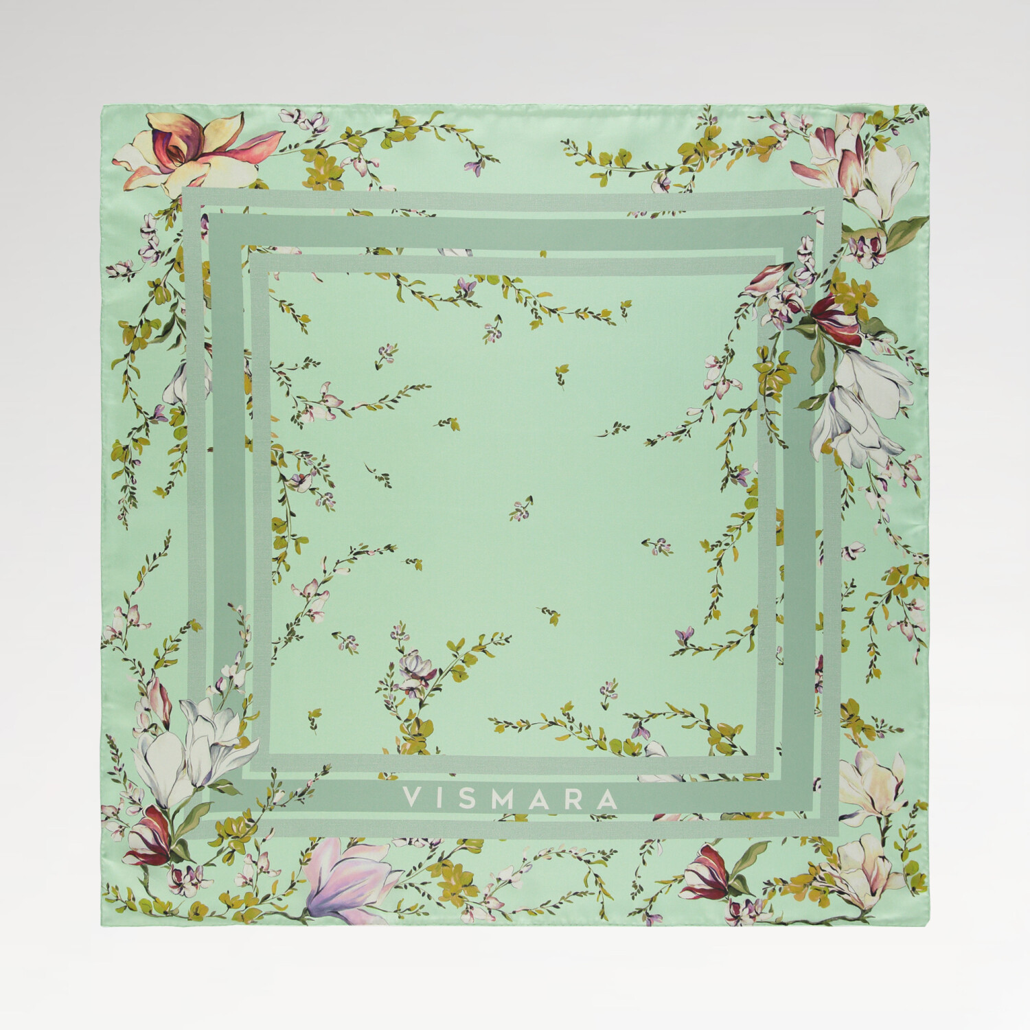 Mint Garden Harmony Pattern Twill Silk Square Scarf - 1