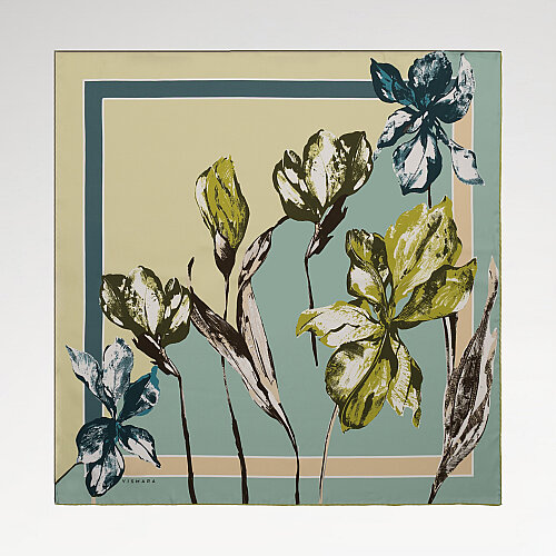 Mint Green Vismara Camelia Patterned Twill Silk Square Scarf