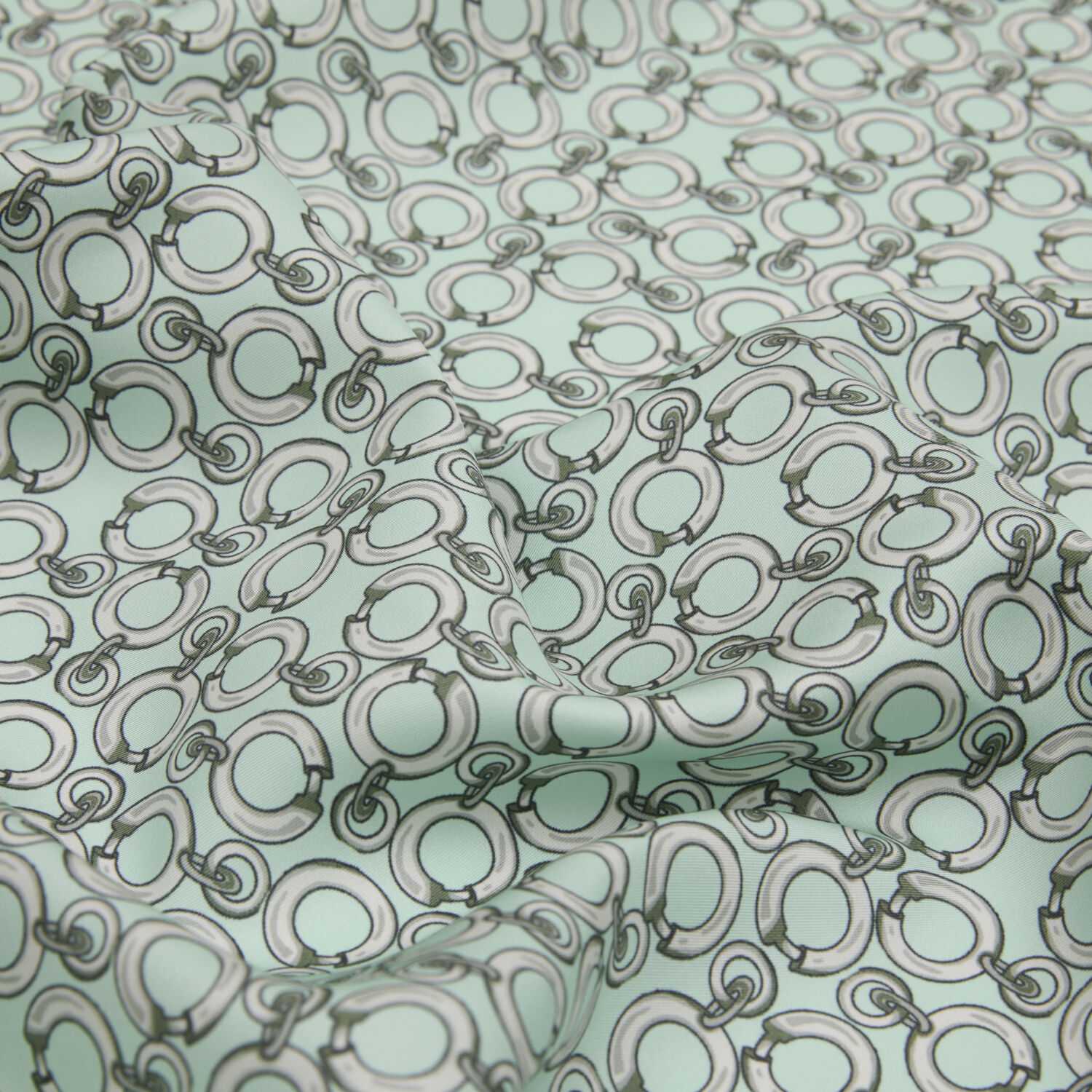 Mint Halkalı Zincir Desen Twill İpek Eşarp - 2