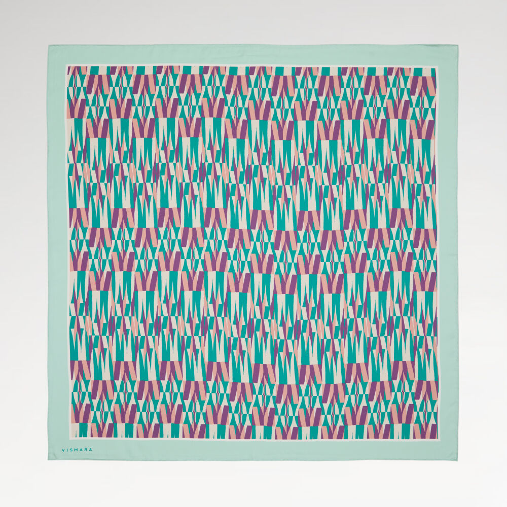 Mint İkat Retro Desenli Twill İpek Eşarp