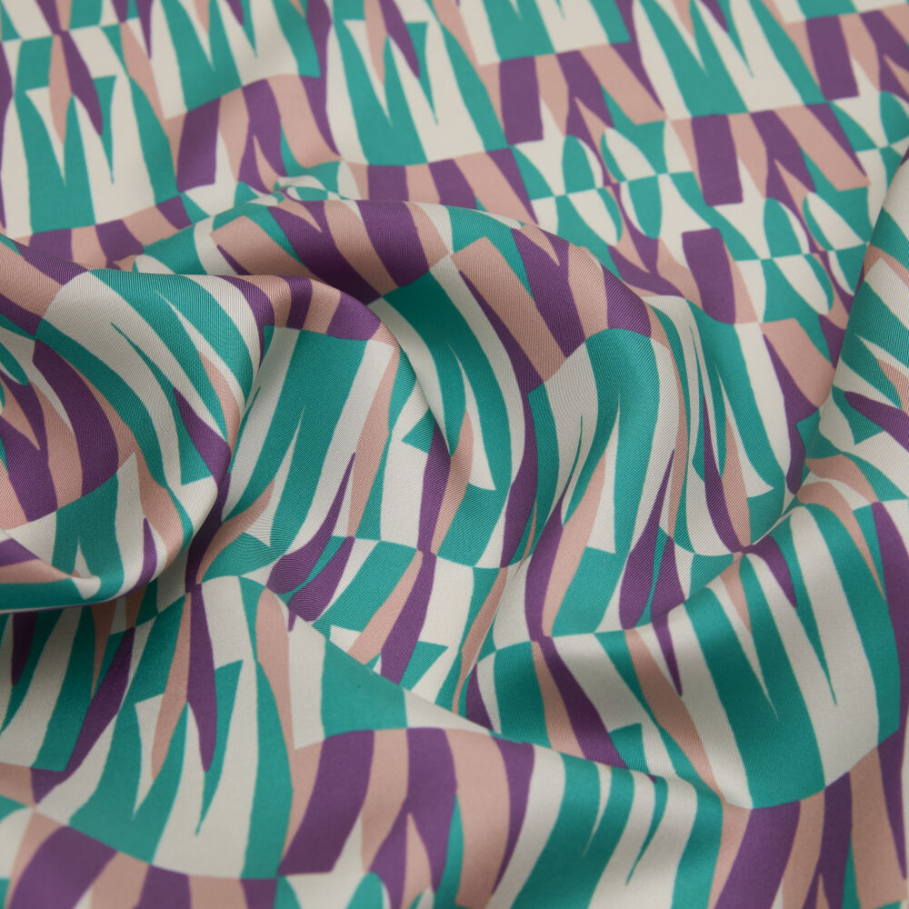 Mint Ikat Retro Patterned Twill Silk Square Scarf - Vismara