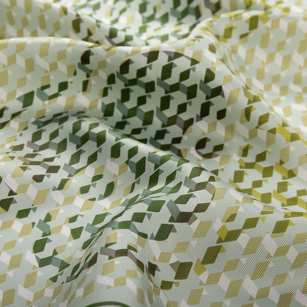 Mint İzometrik Monogram Desenli Twill İpek Eşarp - 2