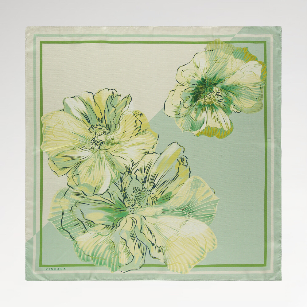 Mint Linea Fiora Pattern Twill Silk Square Scarf
