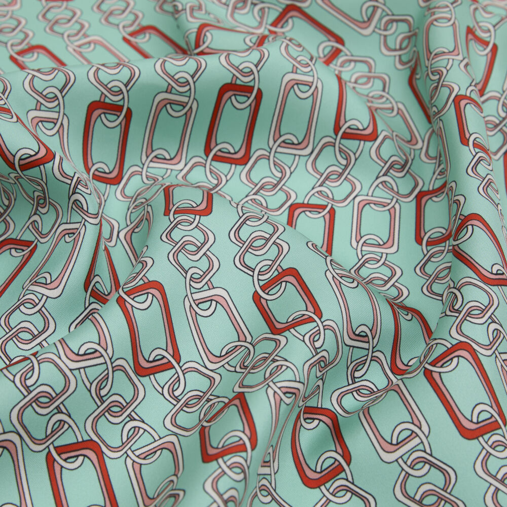 Mint Modern Chain Pattern Twill Silk Square Scarf - Vismara