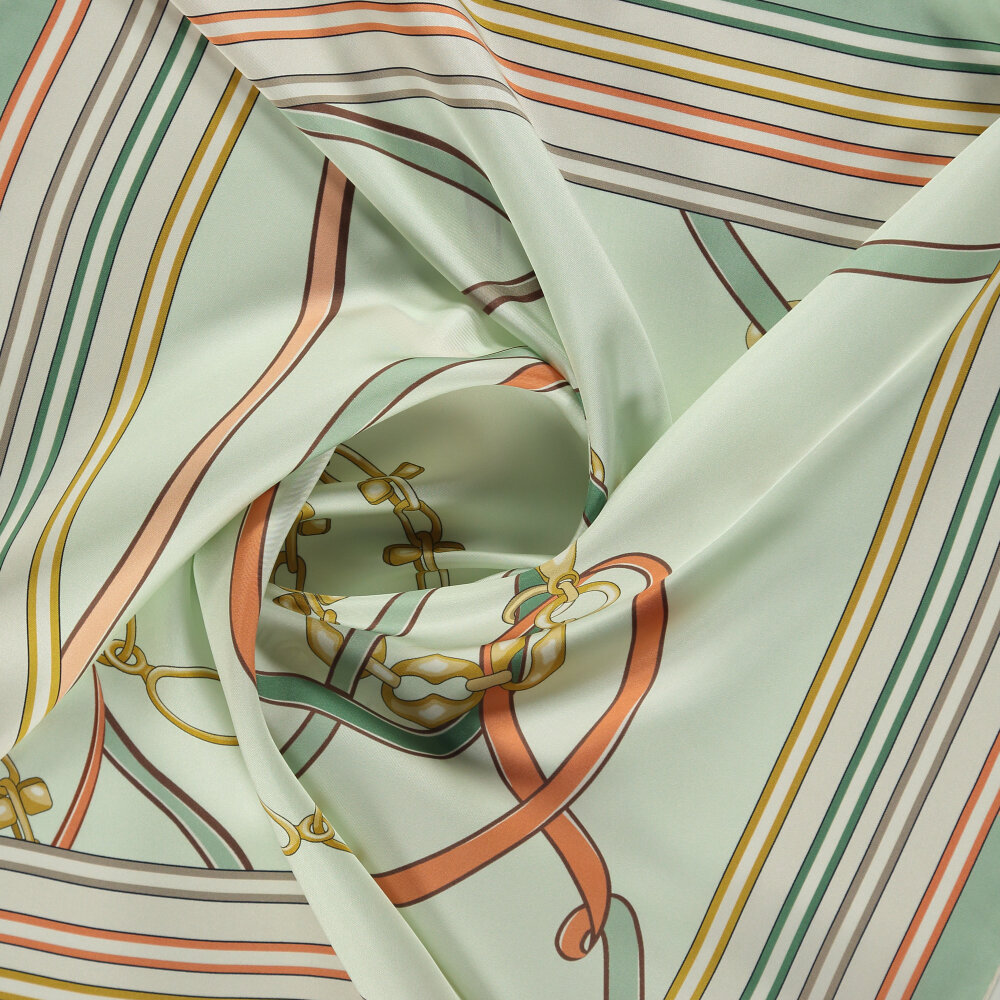 Mint Monogram and Chain Patterned Silk Square Scarf - 2