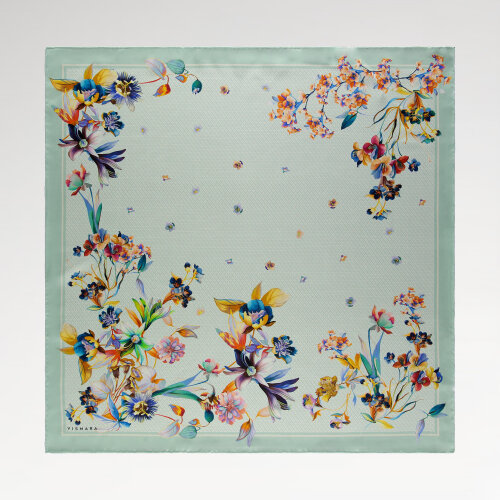Mint Monogram Çiçek Bahçesi Desenli İpek Eşarp