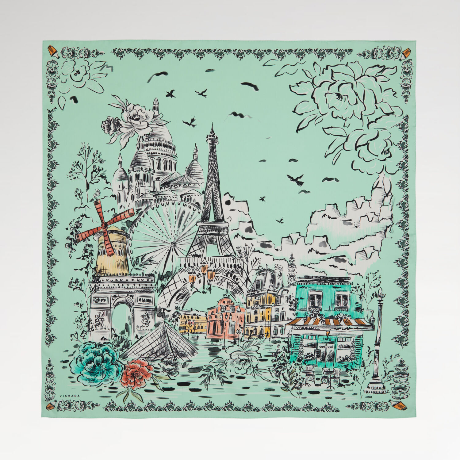 Mint Parisien Desenli Twill İpek Eşarp - 1