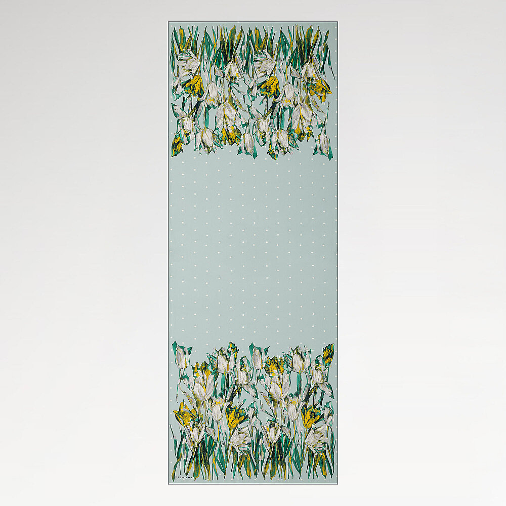 Mint Polka Dot Tulip Garden Pattern Silk Scarf - 2