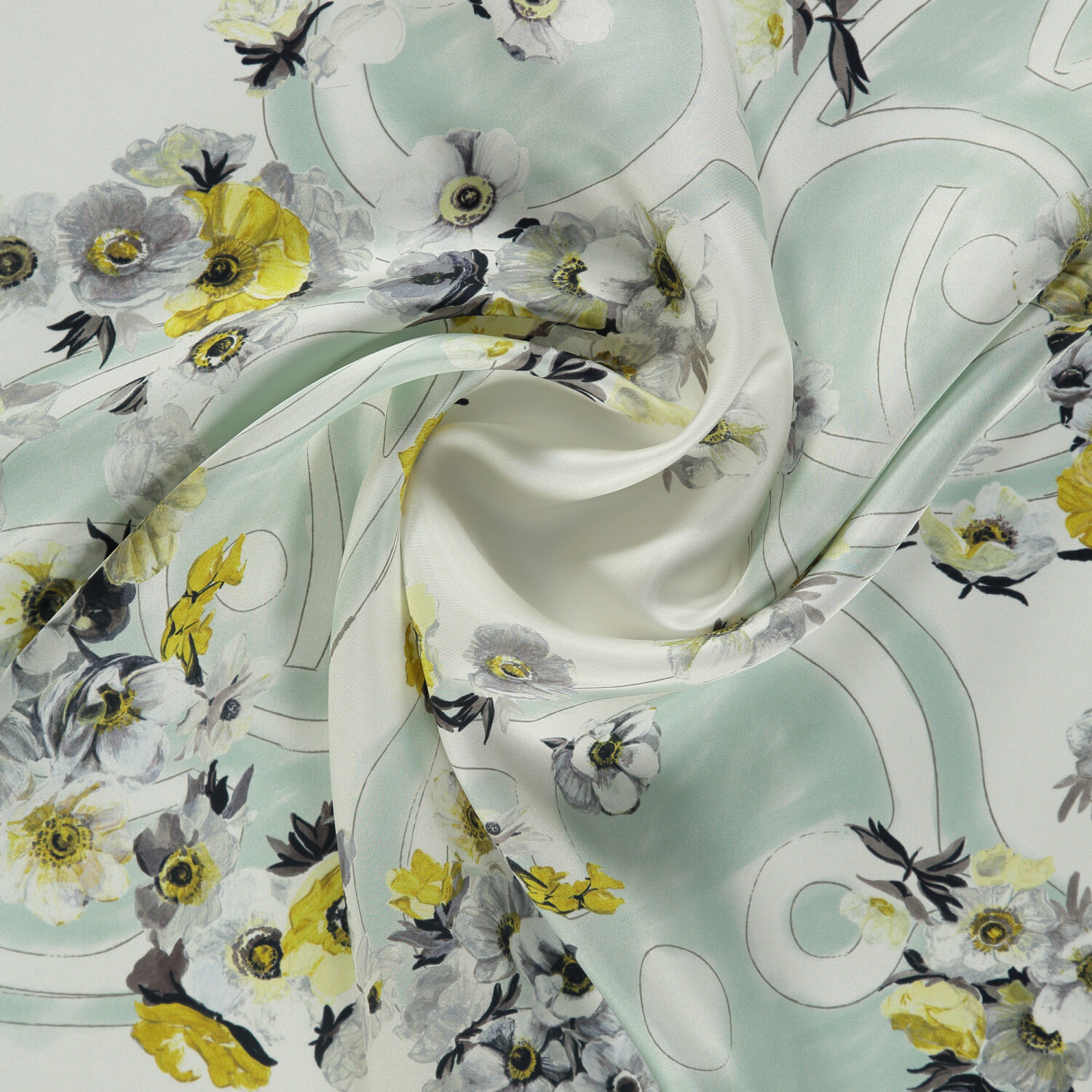 Mint Primavera Pattern Twill Silk Square Scarf - 2