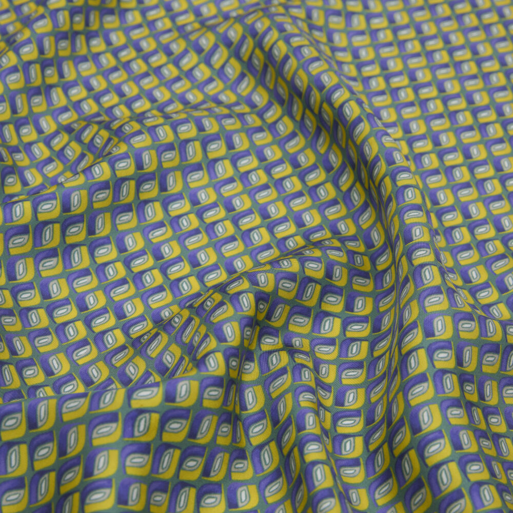 Mint Prism Retro Patterned Twill Silk Square Scarf - Vismara