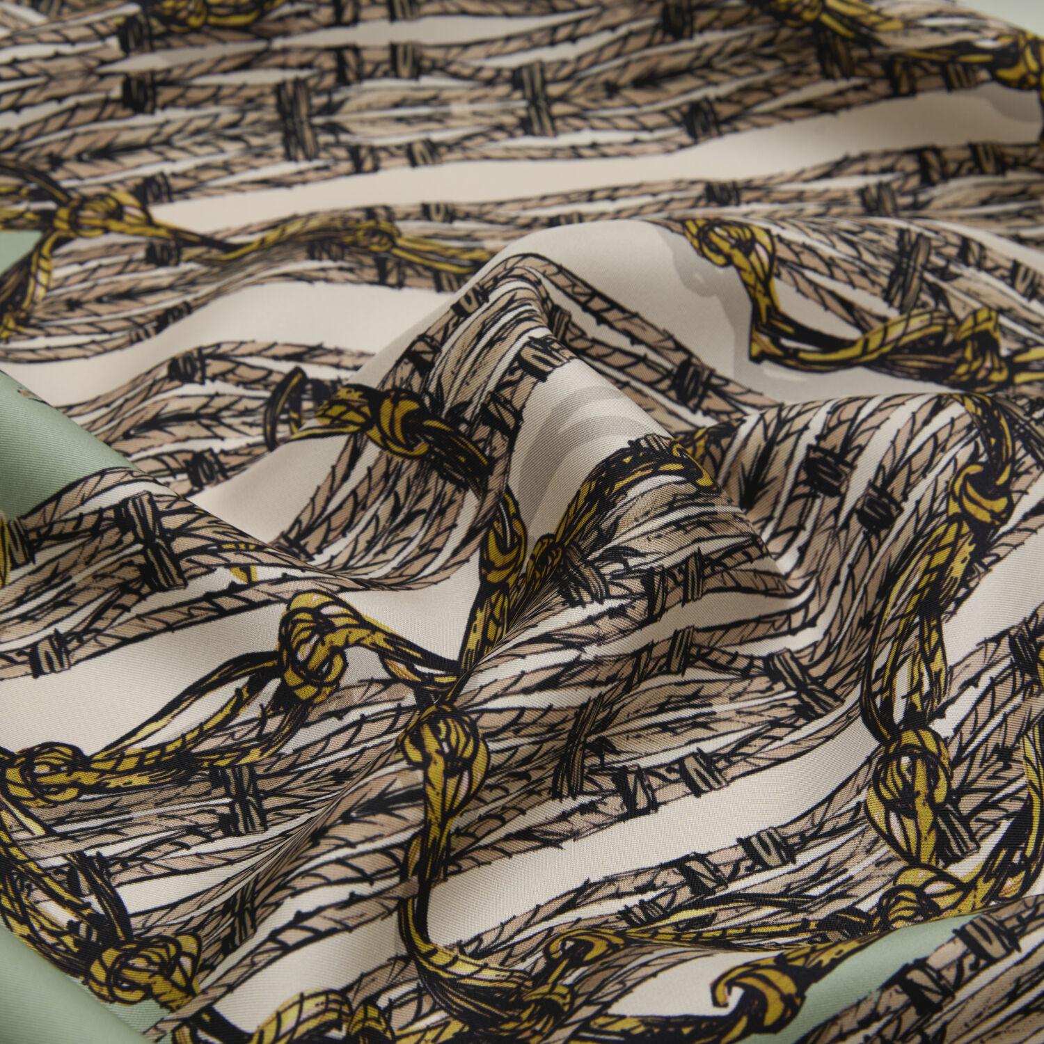 Mint Rope Pattern Twill Silk Square Scarf - 2