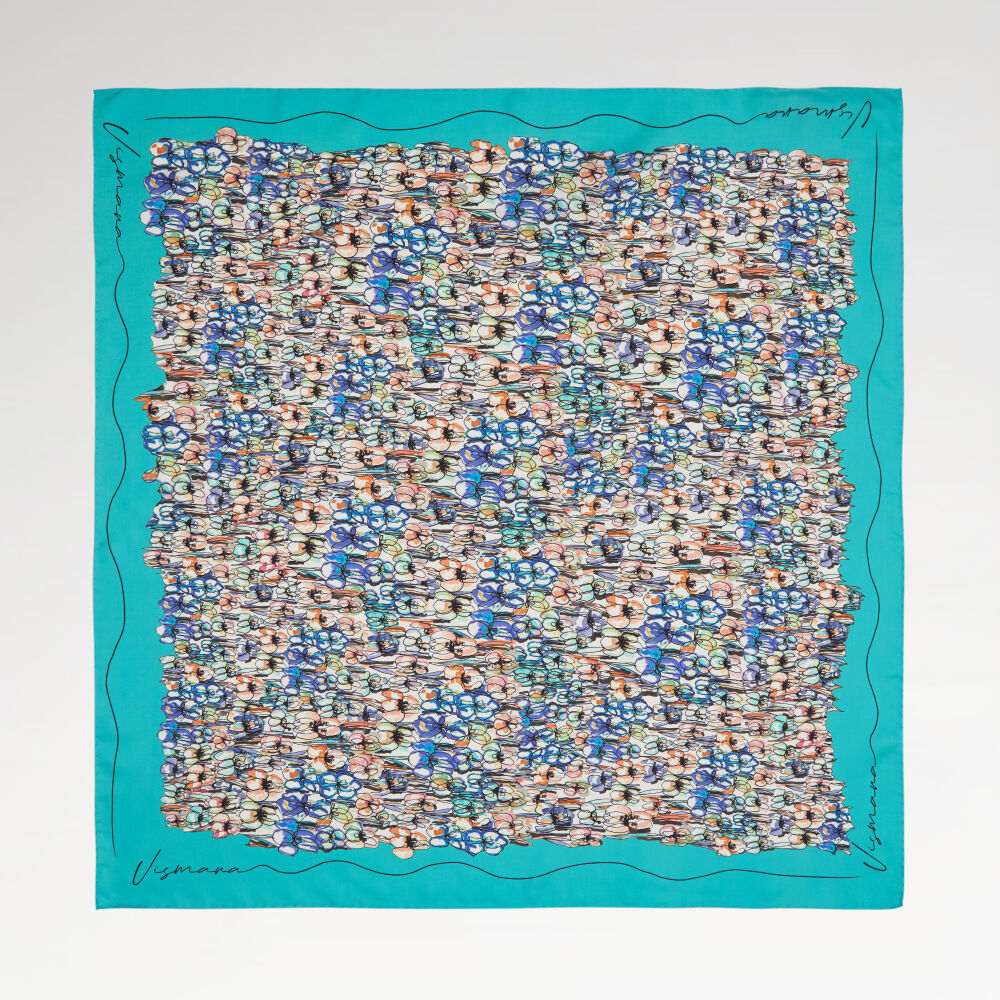 Mint Spring Flowers Patterned Twill Silk Square Scarf
