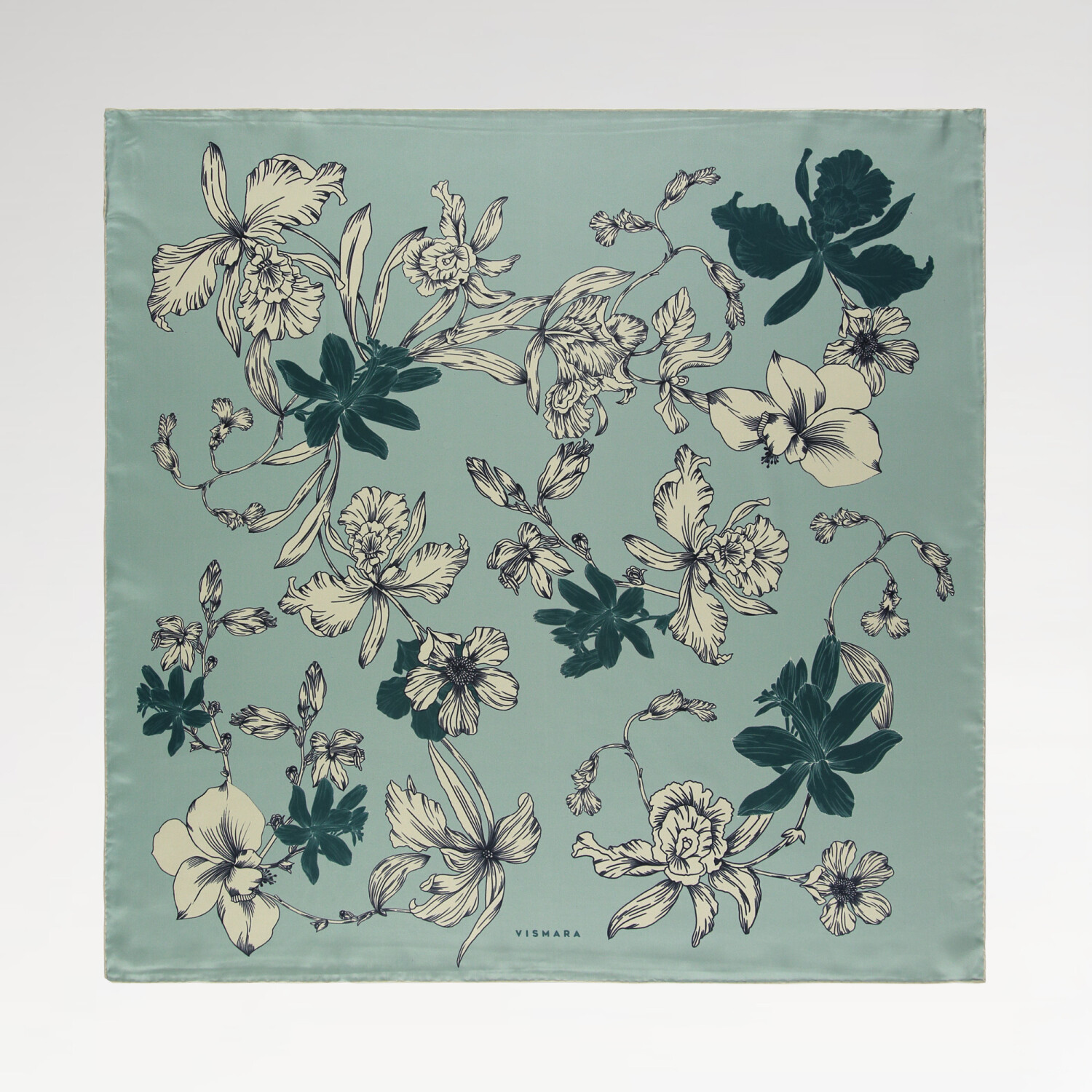 Mint Stilltone Pattern Twill Silk Square Scarf - 1