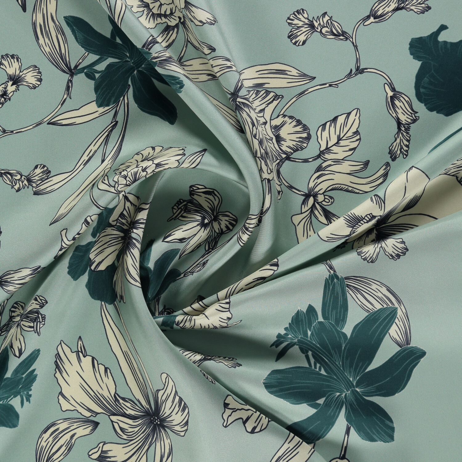 Mint Stilltone Pattern Twill Silk Square Scarf - 2