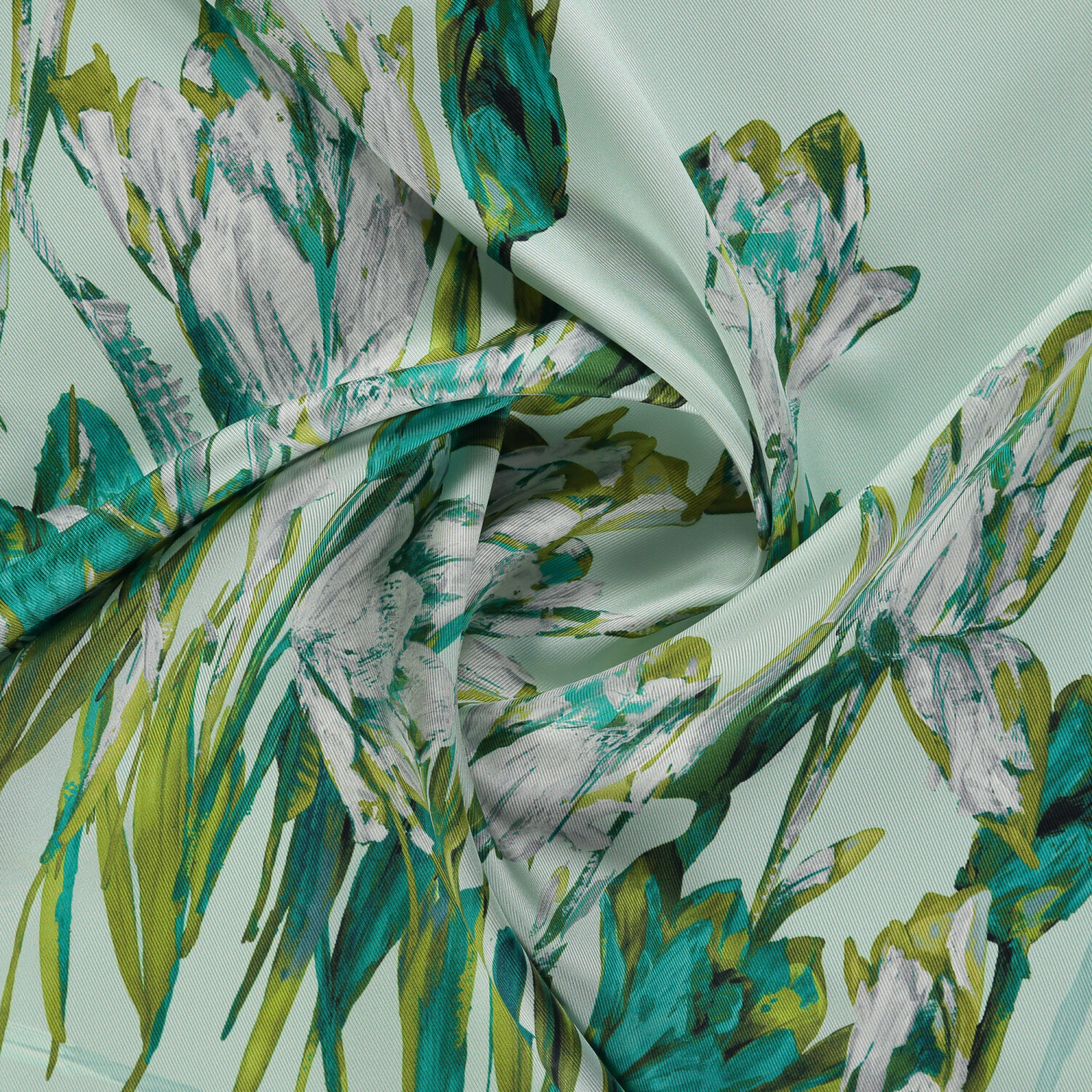 Mint Tulip Garden Pattern Twill Silk Square Scarf - 2