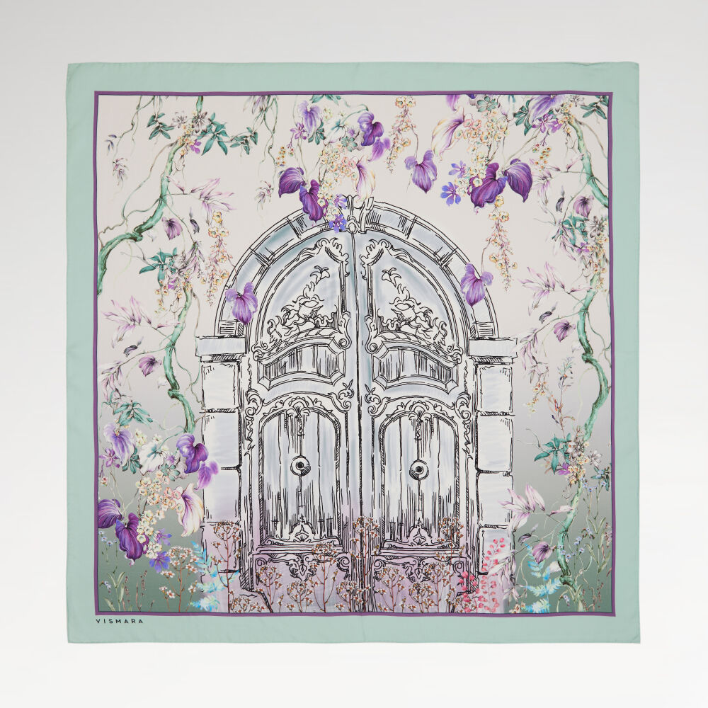Mint Vintage Çiçekli Kapı Desenli Twill İpek Eşarp