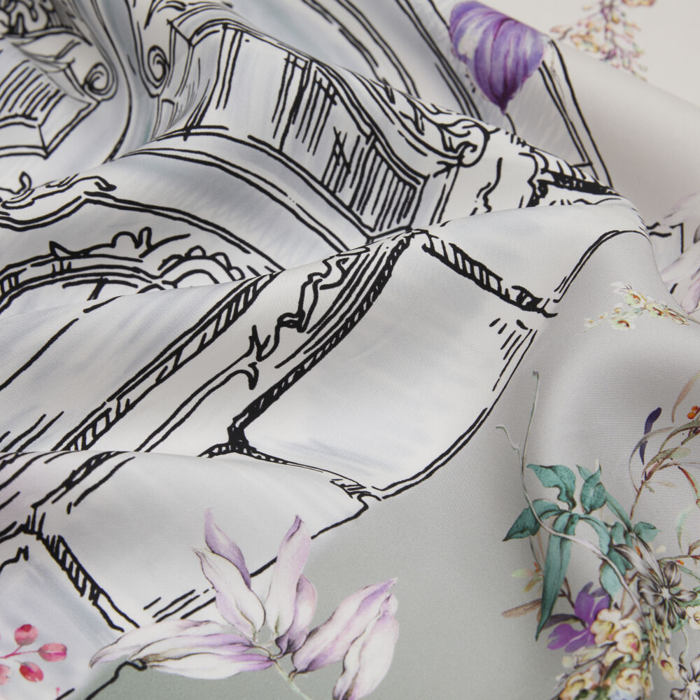 Mint Vintage Floral Door Pattern Twill Silk Square Scarf - Vismara