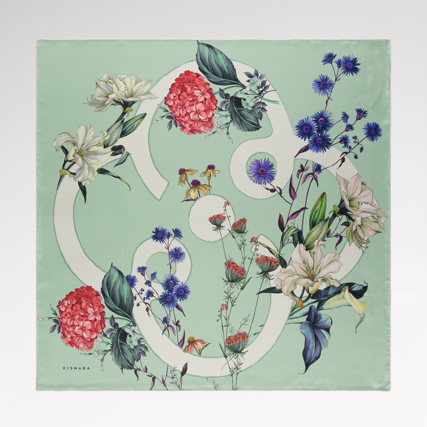 Mint Virelle Pattern Twill Silk Square Scarf - 1