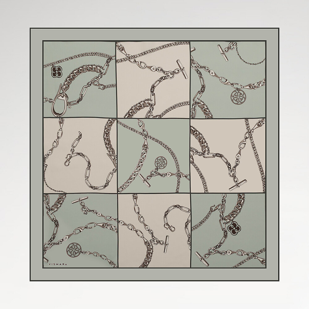 Mint Vismara Chain Pattern Silk Square Scarf - 1