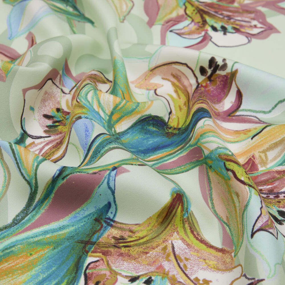 Mint Vismara Monogram Lily Flower Patterned Twill Silk Square Scarf - Vismara