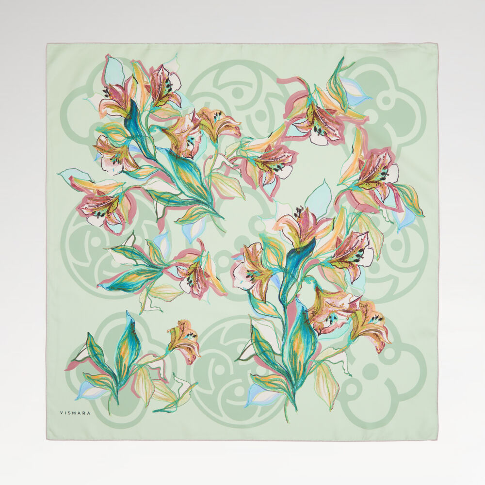 Mint Vismara Monogram Lily Flower Patterned Twill Silk Square Scarf
