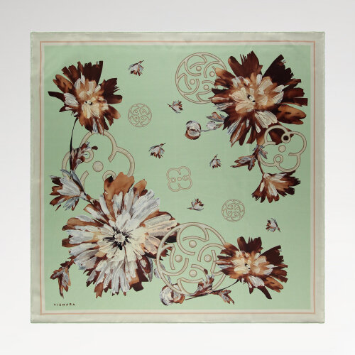 Mint Vismara Spring Flower Patterned Silk Square Scarf