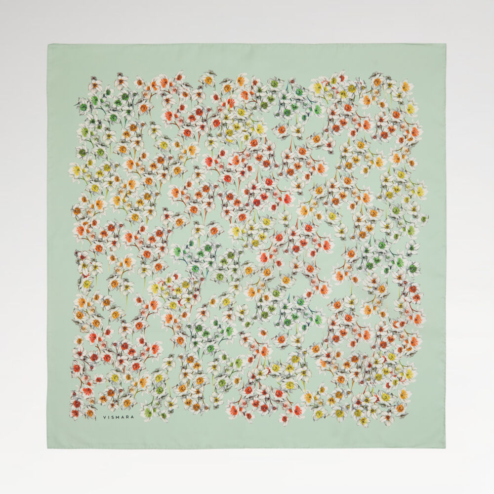Mint Watercolour Floral Pattern Twill Silk Square Scarf