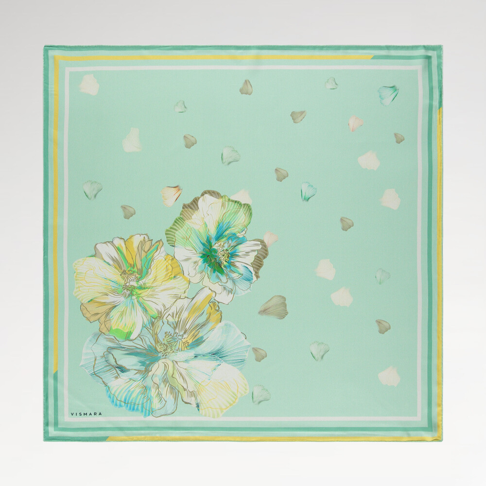Mint Yeşili Foglia Lieve Desen Twill İpek Eşarp