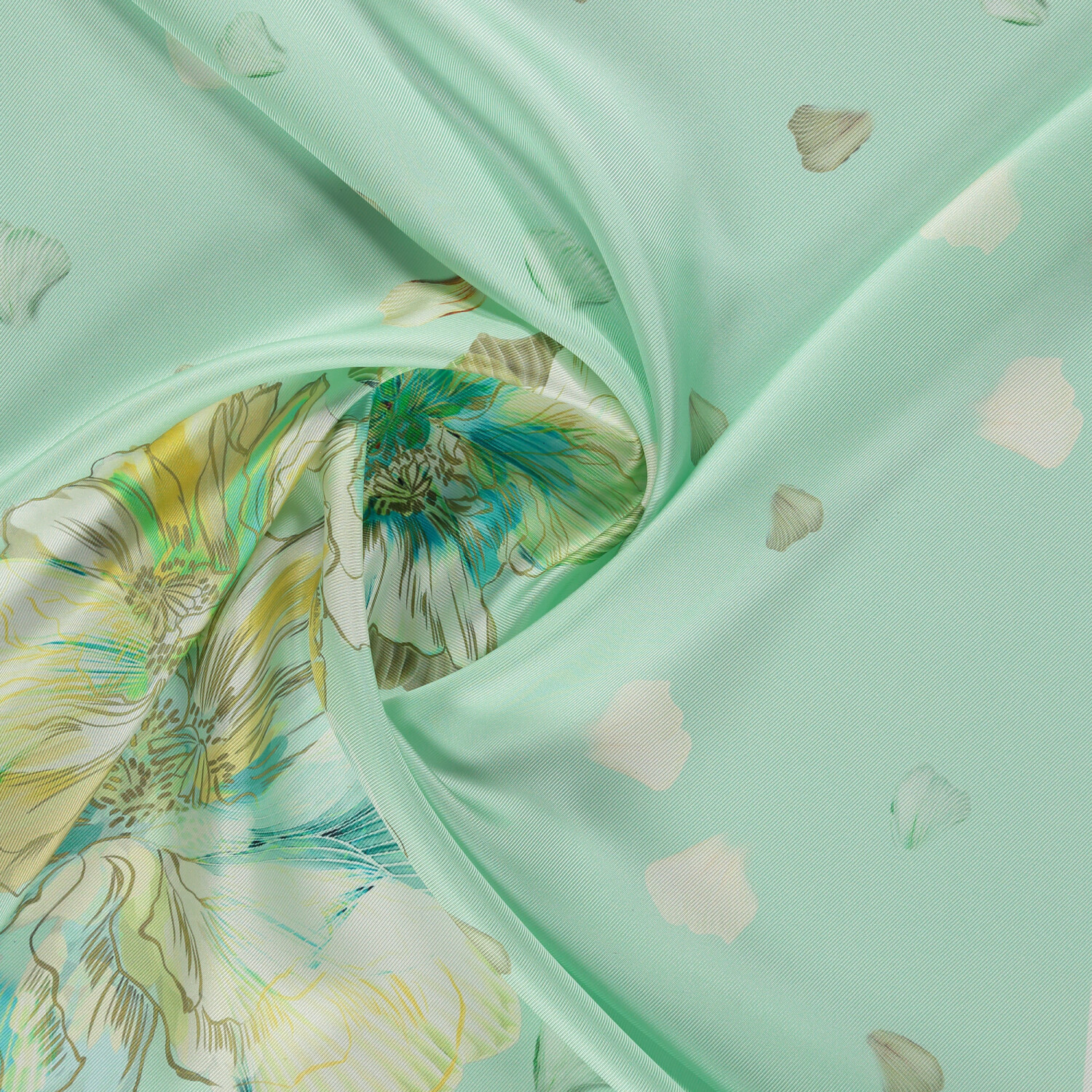 Mint Green Foglia Lieve Pattern Twill Silk Square Scarf - 2