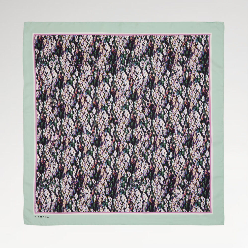Mint Yılan Desenli Twill İpek Eşarp