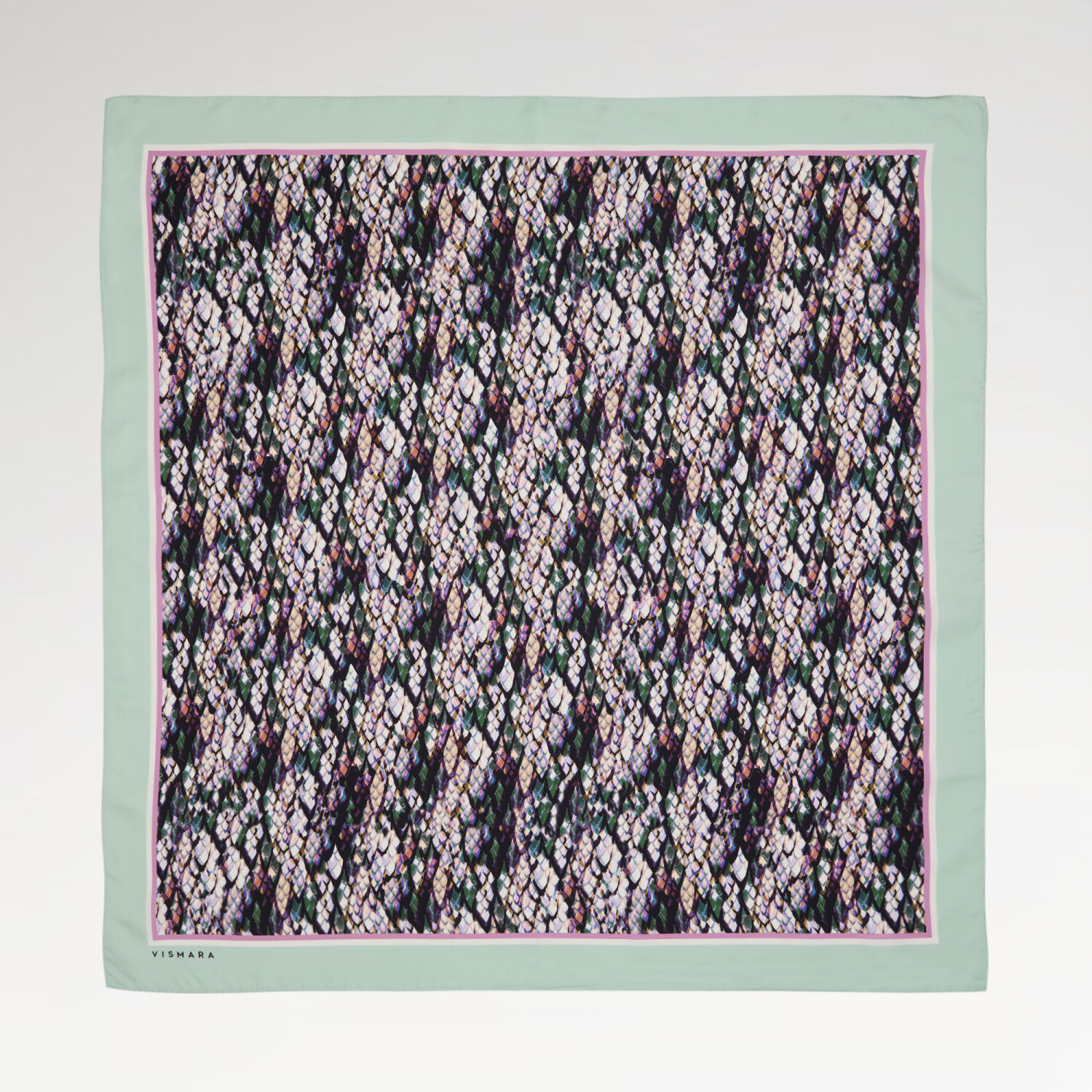Mint Yılan Desenli Twill İpek Eşarp - 1
