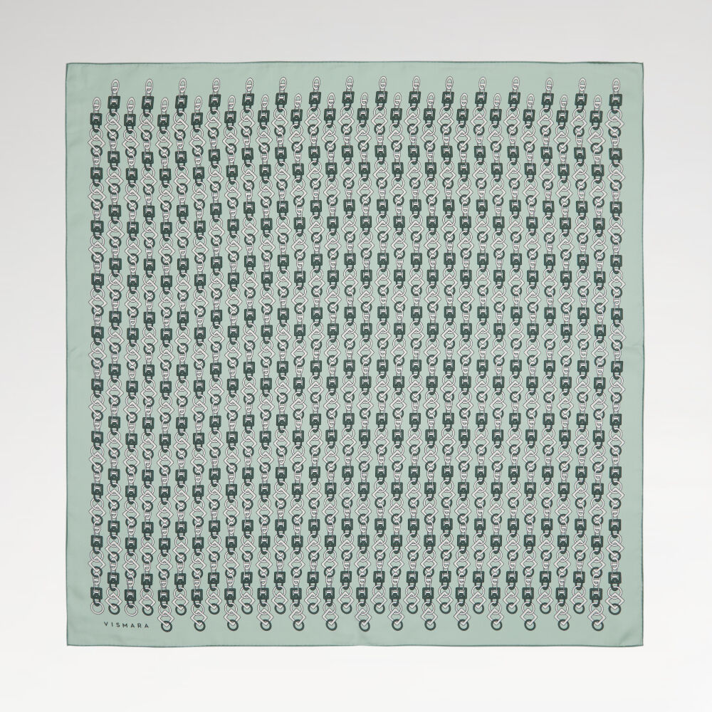 Mint Zincir Motif Desenli Twill İpek Eşarp
