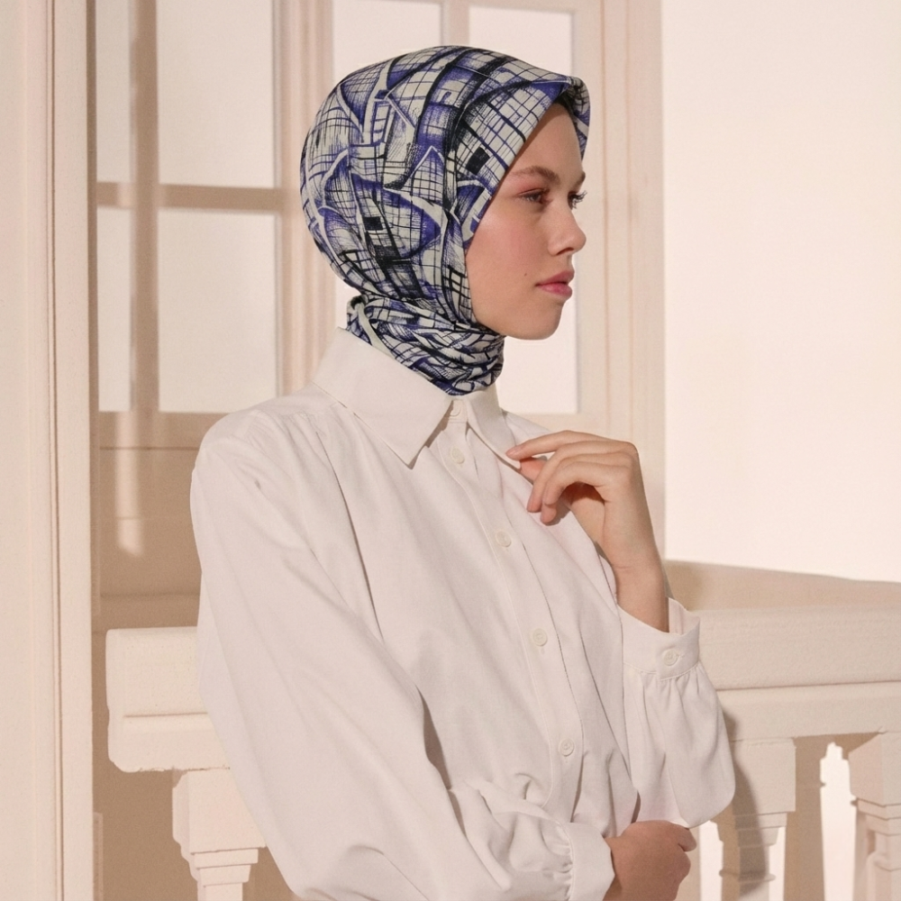 Mor Contour Desen Twill İpek Eşarp - 3