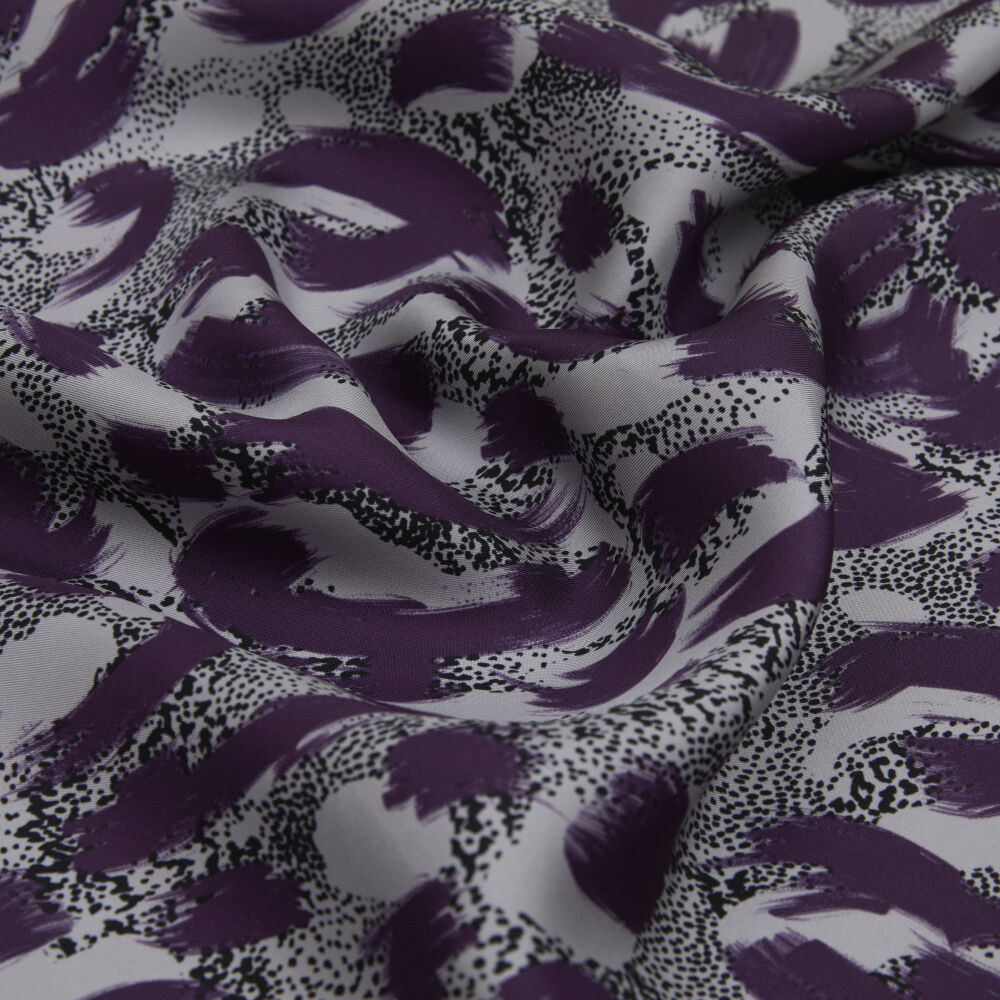 Mor Leopar Desenli Twill İpek Eşarp - Vismara